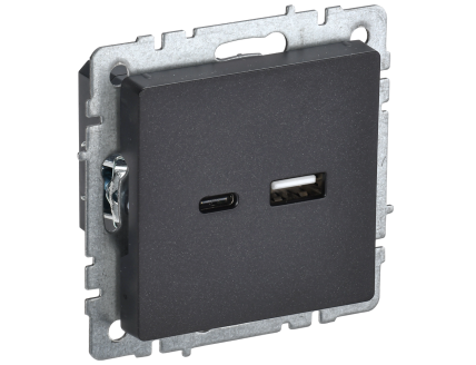 BRITE Розетка USB A+C 18Вт РЮ11-1-БрЧ черный IEK