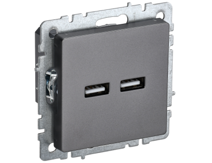 BRITE Розетка USB A+A 5В 3,1А РЮ10-1-БрС сталь IEK