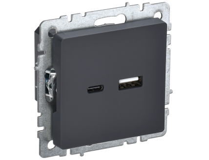 BRITE Розетка USB A+C 18Вт РЮ11-1-БрГ графит IEK