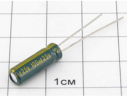 Конденсатор 100мкФ 25В 5x15 105°C