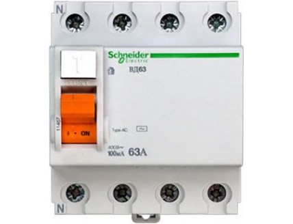 Устройство защитного отключения 4-пол. 63А 100мА тип АС Domovoy Schneider Electric