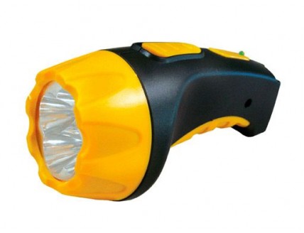Фонарь (LED* 7) пластиковый черный-желтый 2 режима со встроенной вилкой, аккумулятор: заряд от сети Ultraflash