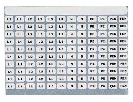 Маркеры шин (самоклеющиеся) (L1,L2,L3,N,PE) 1лист=120 стикеров.