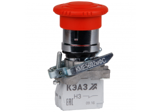Кнопка КМЕ5602мФС-красный-0но+2нз-гриб-фикс-IP65-КЭАЗ