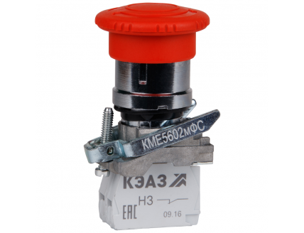 Кнопка КМЕ5602мФС-красный-0но+2нз-гриб-фикс-IP65-КЭАЗ