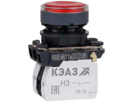 Кнопка КМЕ4611мЛ-220В-красный-1но+1нз-цилиндр-индикатор-IP65-КЭАЗ
