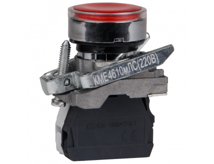 Кнопка КМЕ4610мЛС-220В-красный-1но+0нз-цилиндр-индикатор-IP65-КЭАЗ