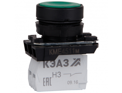 Кнопка КМЕ4511м-зеленый-1но+1нз-цилиндр-IP54-КЭАЗ