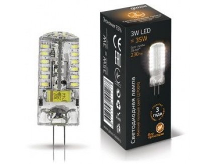 Лампа капсула G4 светодиодная (LED) 3Вт (=35Вт ГЛН) тепло-белый AC/DC 12В Gauss