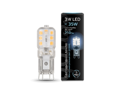 Лампа Gauss LED G9 AC220-240V 3W 4100K пластик 1/20/200