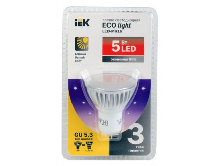 Лампа светодиодная MR16 софит 5 Вт 330 Лм 230 В 3000 К GU5.3 ECOLIGHT