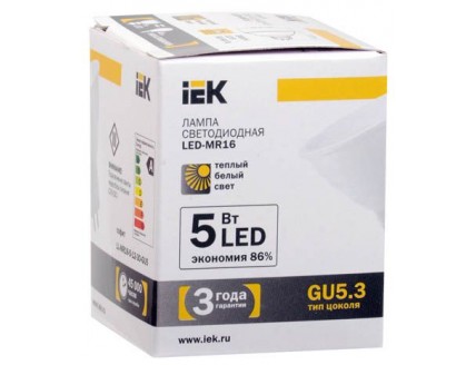 Лампа светодиодная MR16 софит 5 Вт 330 Лм 12 В 3000 К GU5.3 IEK