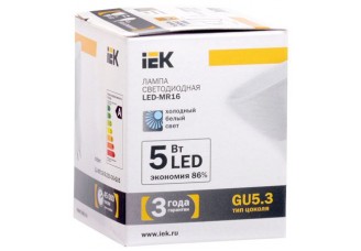 Лампа светодиодная MR16 софит 5 Вт 370 Лм 230 В 4000 К GU5.3 IEK