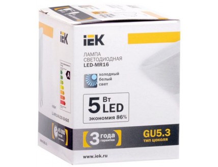 Лампа светодиодная MR16 софит 5 Вт 370 Лм 230 В 4000 К GU5.3 IEK