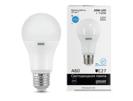 Лампа Gauss LED Elementary A60 20W E27 6500K 1/10/40