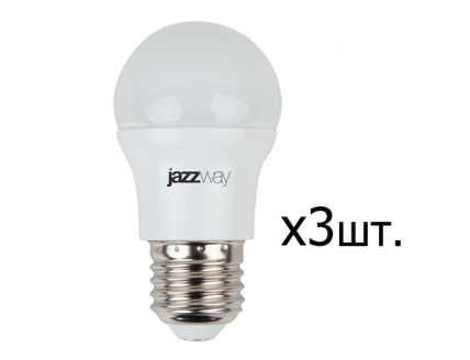 Лампа "шар" в УПАК (3 шт.) Е27 светодиод. (LED) 7Вт холод.-бел. матов. 230В jazzway
