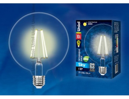 Лампа декоративная (LED) 10Вт Е27 форма шар, прозрачная колба Uniel
