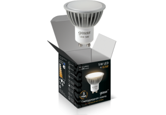 Лампа Gauss LED GU10 5W SMD AC220-240V 2700K FROST 1/10/100