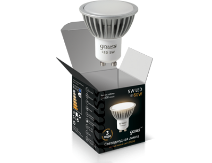 Лампа Gauss LED GU10 5W SMD AC220-240V 2700K FROST 1/10/100