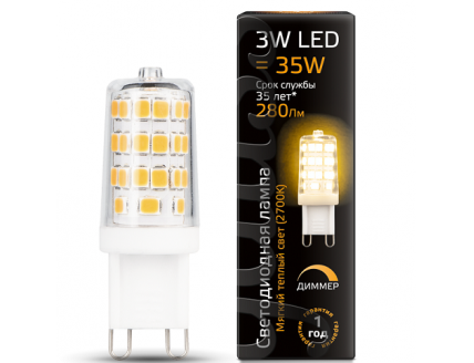 Лампа Gauss LED G9 AC185-265V 3W 2700K 1/20/200 диммируемая