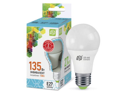 Лампа "груша" Е27 светодиод. (LED) 15Вт холод.-бел. A60-standard 160-260В 1350Лм ASD