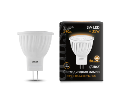 Лампа Gauss LED D35*45 3W MR11 GU4 2700K 1/10/100
