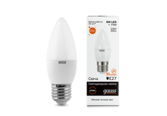 Лампа свеча Е27 светодиодная матовая (LED) 8Вт тепло-белый 230В Gauss Elementary