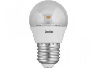 Лампа "шар" Е27 светодиод. (LED) 5,5Вт холод.-бел. прозр. 230В Camelion