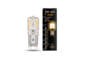 Лампа Gauss LED G9 AC220-240V 3W 2700K пластик 1/20/200