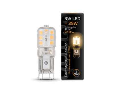 Лампа Gauss LED G9 AC220-240V 3W 2700K пластик 1/20/200