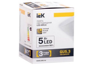 Лампа светодиодная MR16 софит 5 Вт 330 Лм 230 В 3000 К GU5.3 IEK