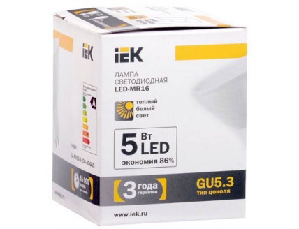 Лампа светодиодная MR16 софит 5 Вт 330 Лм 230 В 3000 К GU5.3 IEK