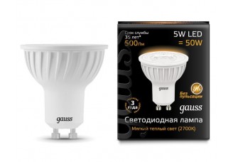 Лампа MR-16 d51 GU10 светодиод. (LED) 5Вт (= 50Вт ГЛН) тепло-бел. 230В Gauss