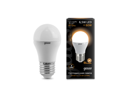 Лампа шар Е27 светодиодная матовая (LED) 6,5Вт тепло-белый 230В Gauss