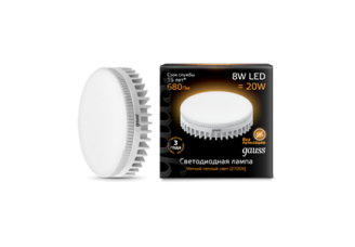 Лампа "таблетка" Gauss GX53 светодиодная (LED) 8Вт теплый белый мгновенный старт 230В