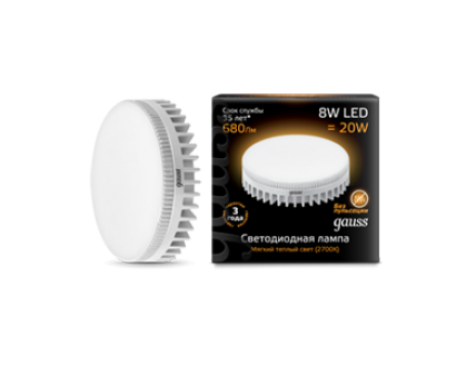 Лампа "таблетка" Gauss GX53 светодиодная (LED) 8Вт теплый белый мгновенный старт 230В