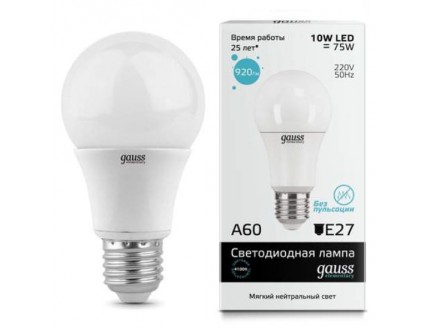 Лампа "груша" GAUSS Elementary светодиодная (LED) Е27 10Вт 230В холодный белый