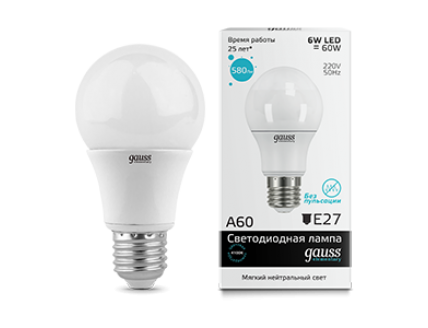 Лампа Gauss LED Elementary A60 6W E27 4100K 1/40