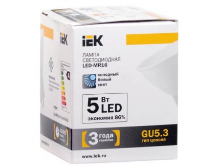 Лампа светодиодная MR16 софит 5 Вт 350 Лм 12 В 4000 К GU5.3 IEK