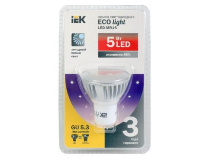 Лампа светодиодная MR16 софит 5 Вт 350 Лм 230 В 4000 К GU5.3 ECOLIGHT