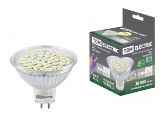 Лампа светодиодная MR16-5 Вт-220 В -3000 К–GU 5,3 SMD TDM