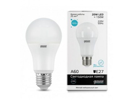 Лампа Gauss LED Elementary A60 20W E27 4100K 1/10/40