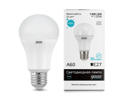 Лампа Gauss Elementary LED A60 14W E27 4100K 1/10/40