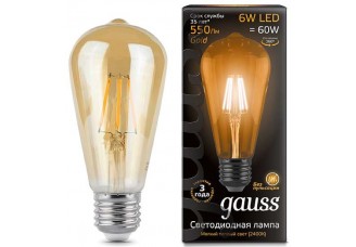 Лампа декоративная (LED) 6Вт Е27 форма Цилиндр 2400К янтарная колба Gauss