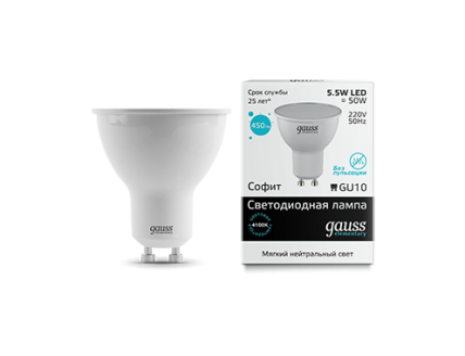 Лампа Gauss LED Elementary MR16 GU10 5.5W 4100К 1/10/100