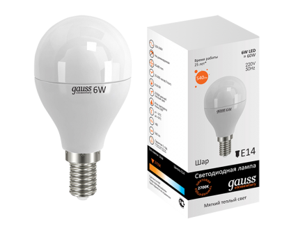 Лампа шар Е14 светодиодная (LED) 6Вт тепло-белый матовая 230В Gauss Elementary