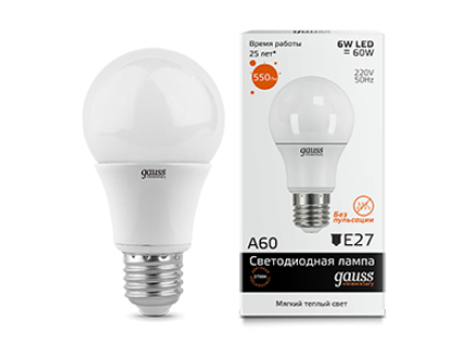 Лампа Gauss LED Elementary A60 6W E27 2700K 1/40