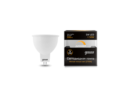 Лампа Gauss LED MR16 GU5.3-dim 5W 2700K диммируемая