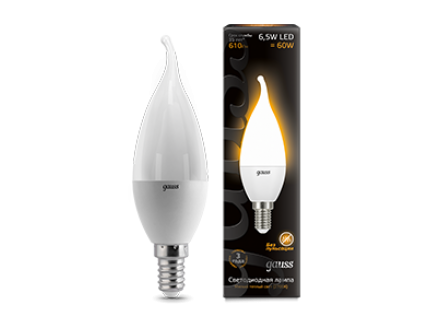 Лампа Gauss LED Candle tailed E14 6.5W 2700K 1/10/50
