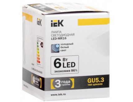 Лампа светодиодная MR16 софит 6 Вт 500 Лм 230 В 4000 К GU5.3 IEK